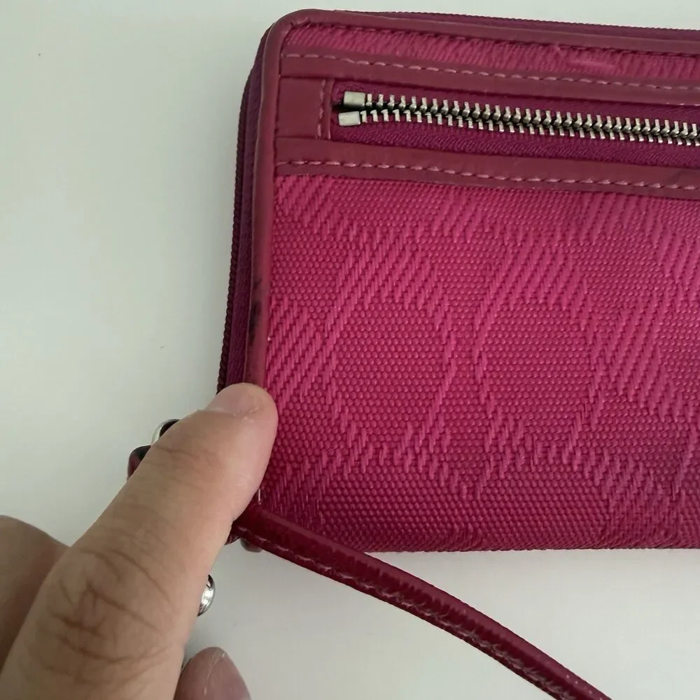 Coach Daisy Signature Large Wallet Jacquard Wristlet Monogram Hot Pink Y2K